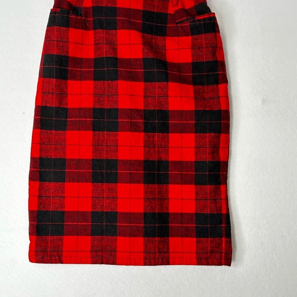 Palmetto's Red Black Plaid Wool‎ Blend Midi Skirt Size 7